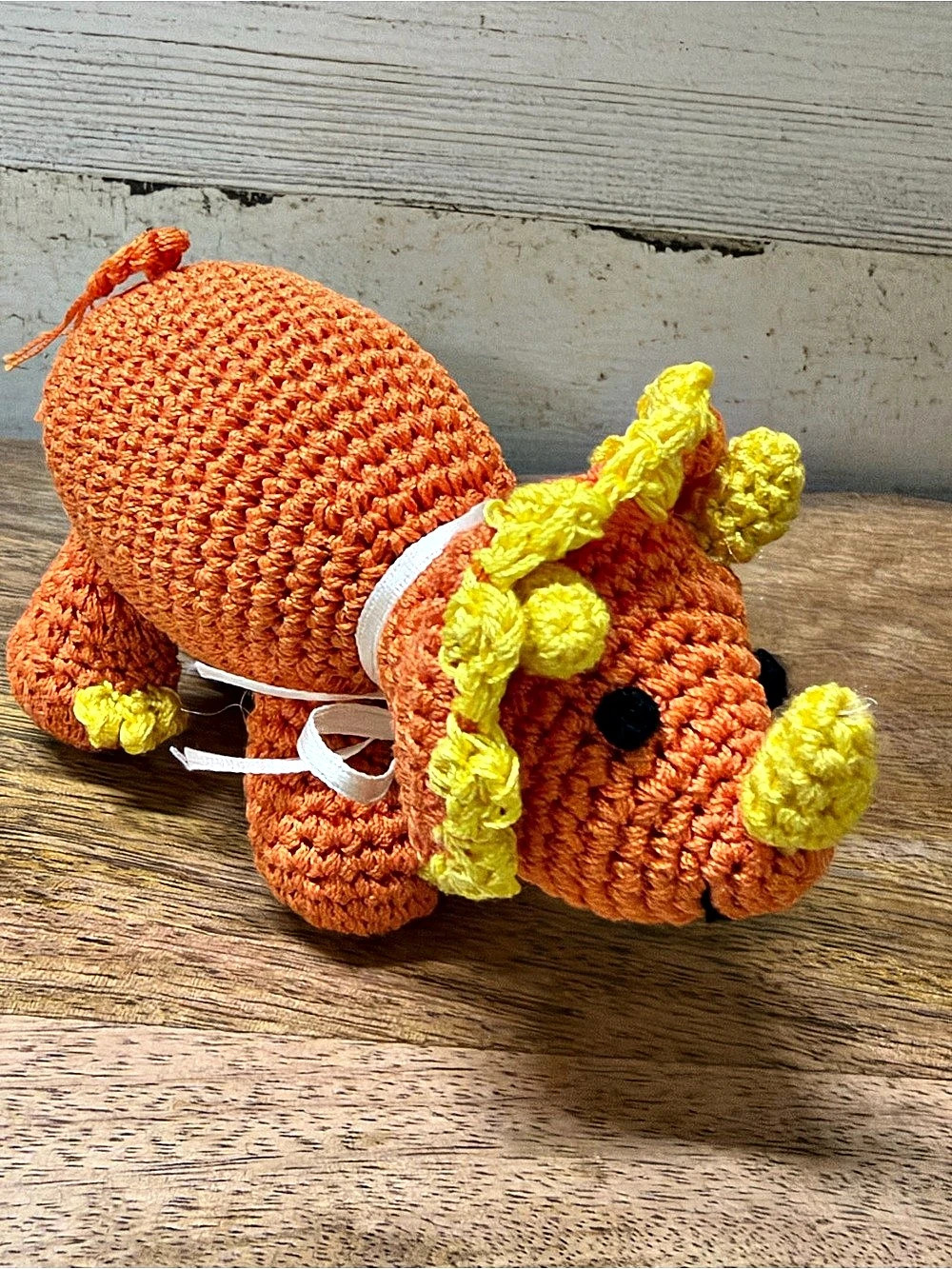 Pet Flys Crocheted Dinosaur Dog Toy Orange Yellow Dog Toy NWT